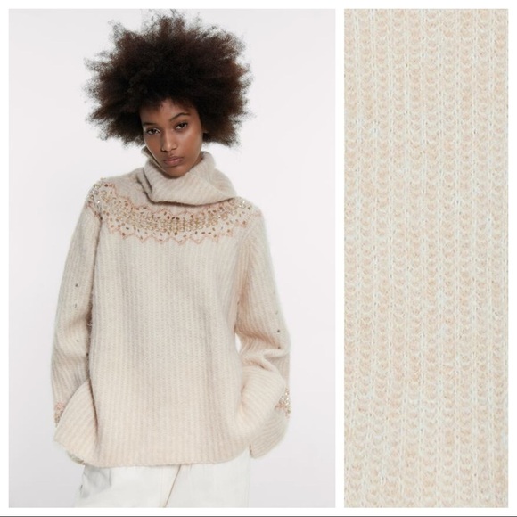 NWT. Zara Cream Knit Turtleneck Sweater. Size S. - Picture 2 of 7